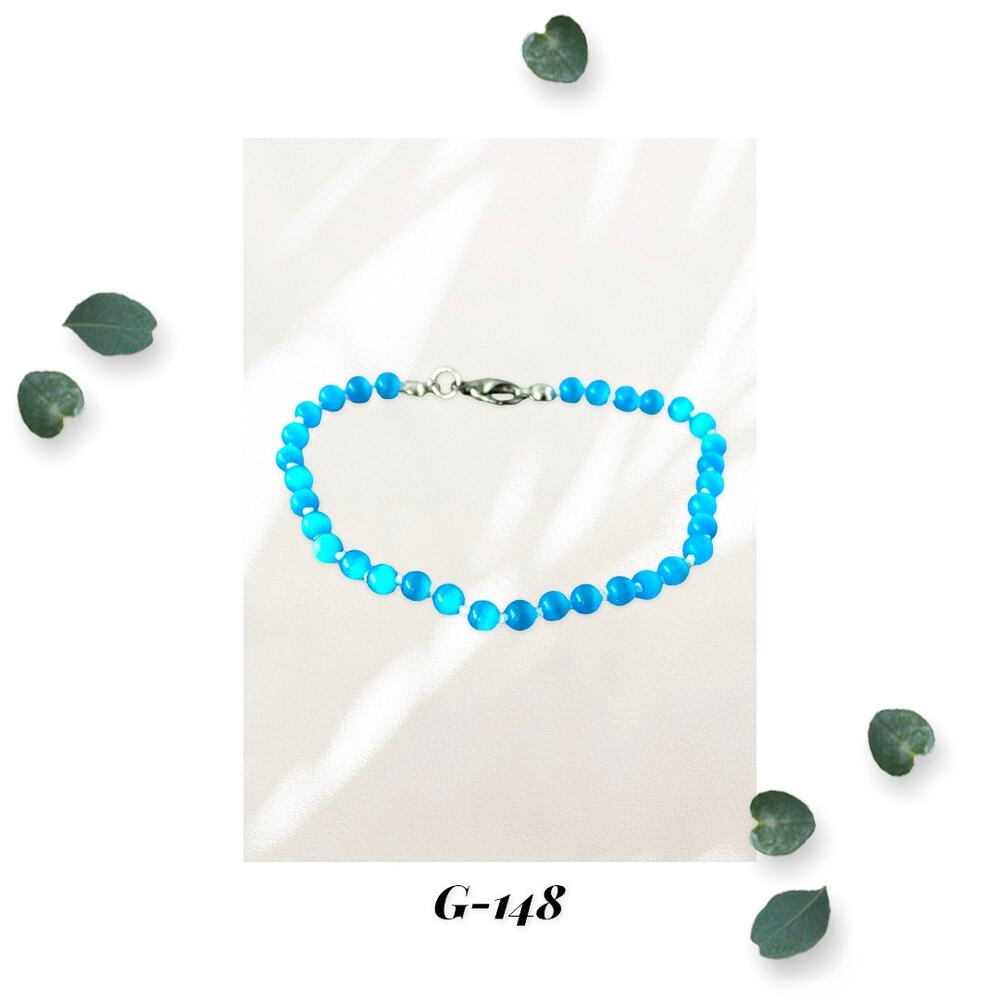 Light Blue Cats Eye Glass Knotted Beaded Bracelet